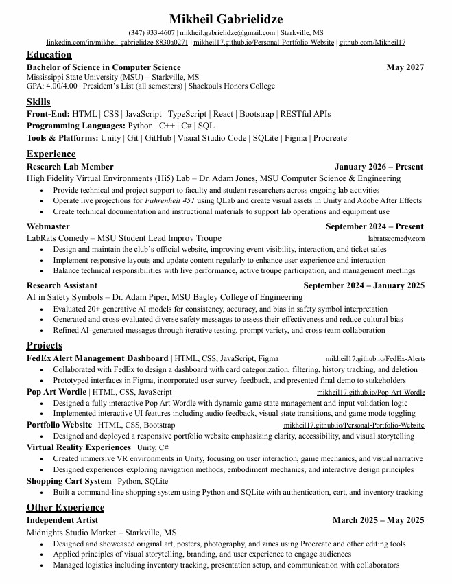 Mikheil Gabrielidze Resume